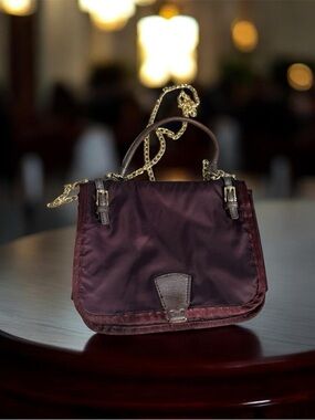 Henri Bendel Women's Burgundy Top-Handle Satchel with Gold Chain